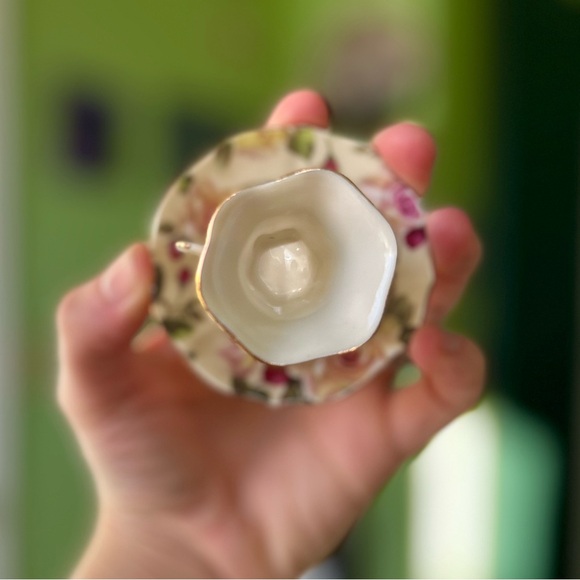 VTG Mini Porcelain Tea Cups Attached Saucers Trinket Cottagecore Floral Set x3 - Picture 3 of 14